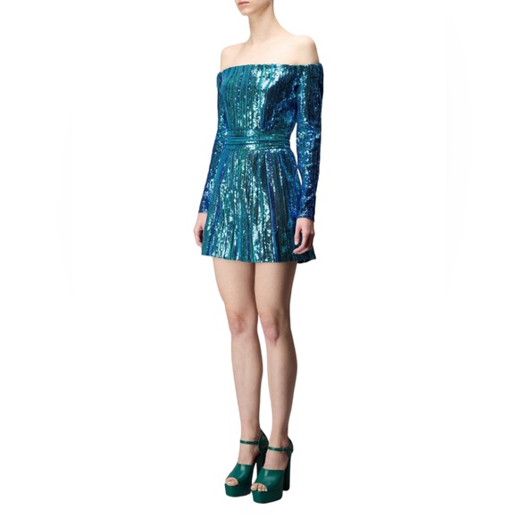 Elie Saab WOMEN'S OFF-THE-SHOULDER SEQUIN MINIDRESS IN NAUTICAL BLUE - Picture 4 of 13